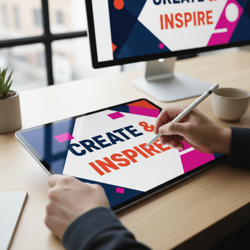Designer working on custom logo design using digital tablet and stylus